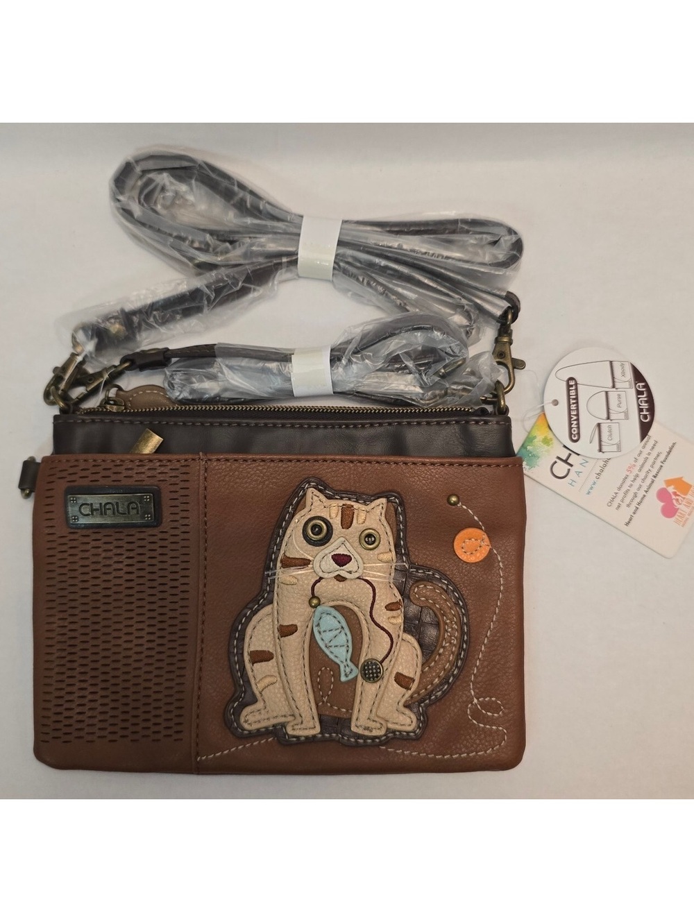 Chala Handbags Cat Gen II Laser Cut Mini Crossbody - Brown - New With Tags